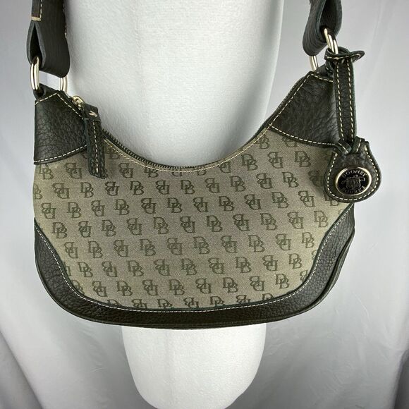 VTG Dooney & Bourke DB Monogram Small Shoulder Bag Brown Leather Crescent Hobo - Picture 2 of 16